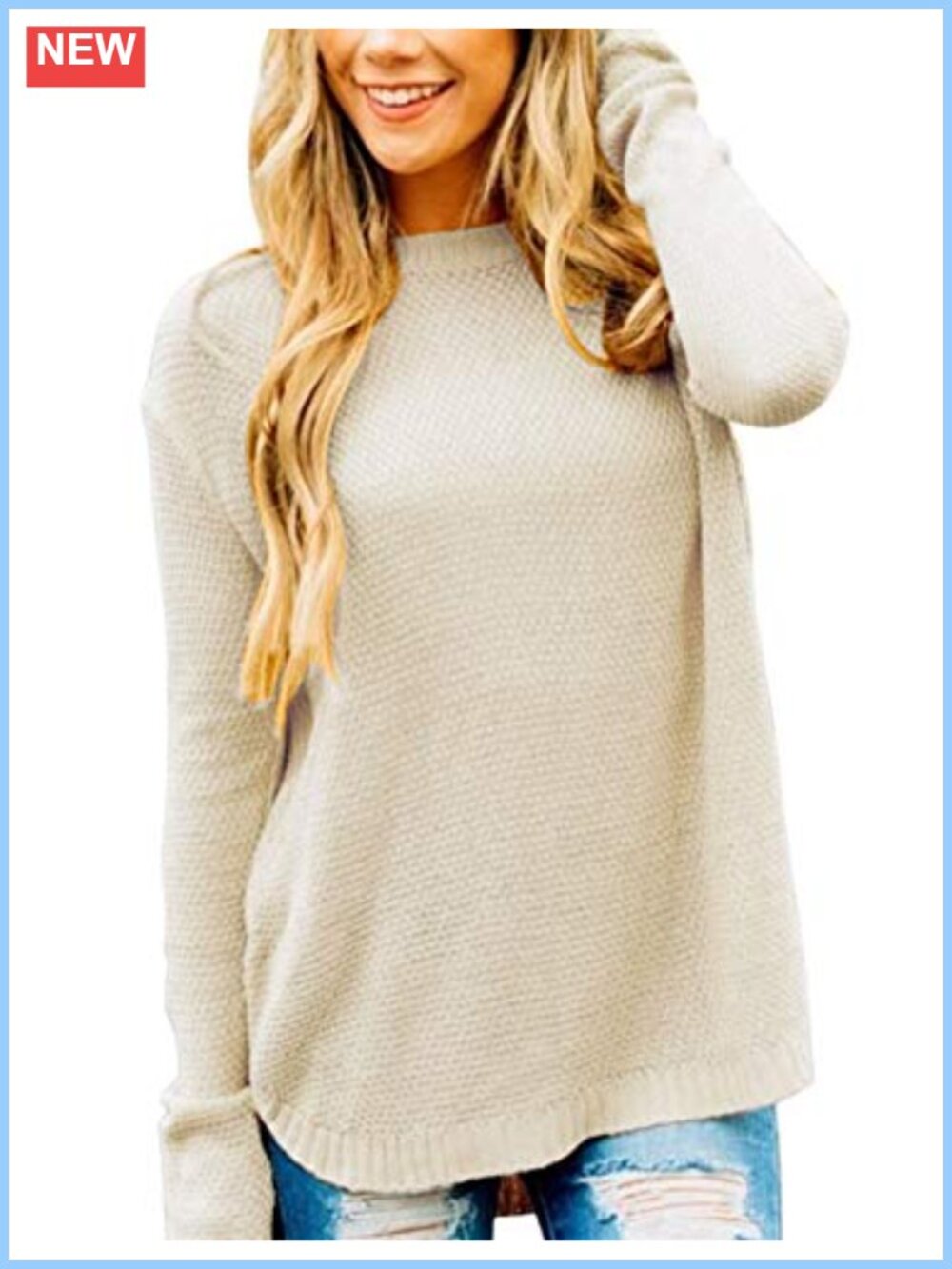 Womens Oversized Pullover Sweater Ribbed Sleeve Curved Hem Casual Fall